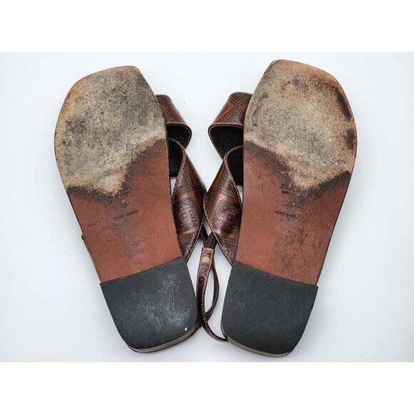 Prada - Cross Strap Leather Slingback Sandal Slide Low Heel Brown Size 40 - Picture 11 of 12